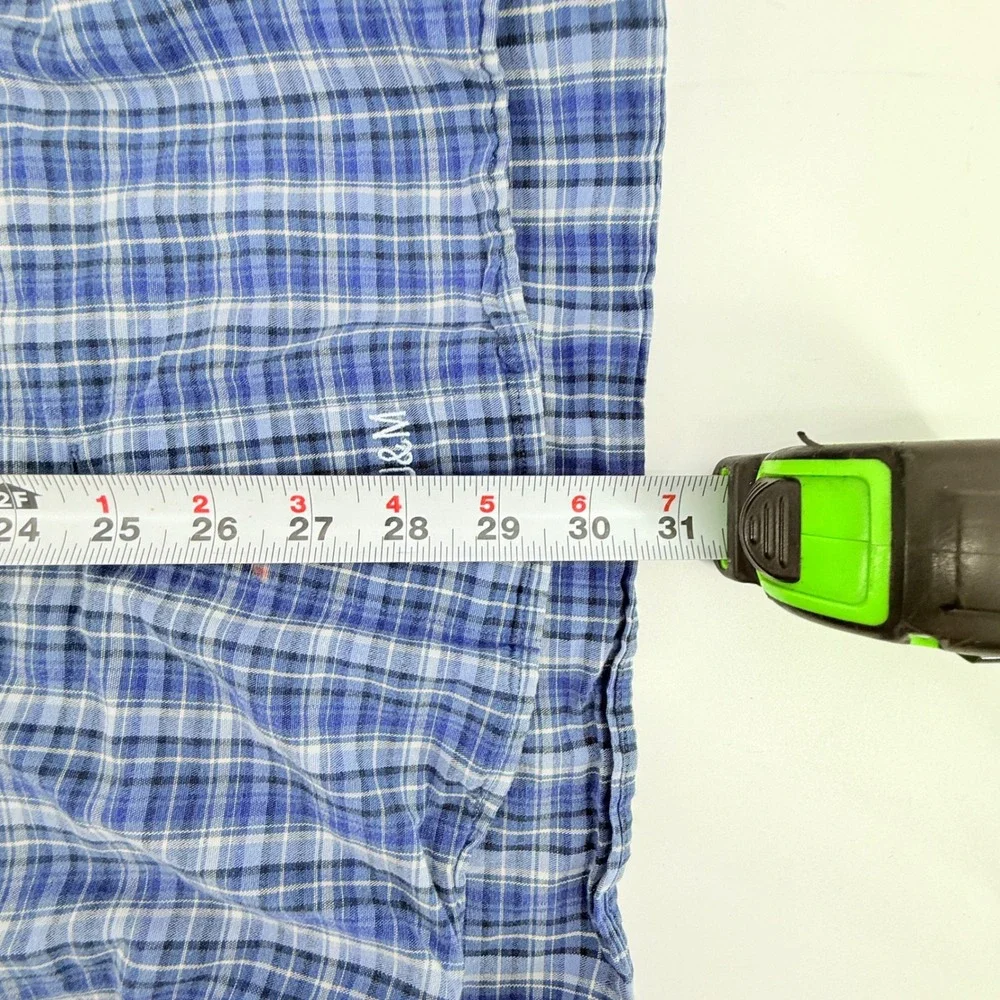 Johnston & Murphy Blue Plaid Textured Flannel Tailored Fit  L/S Shirt Size XL‎